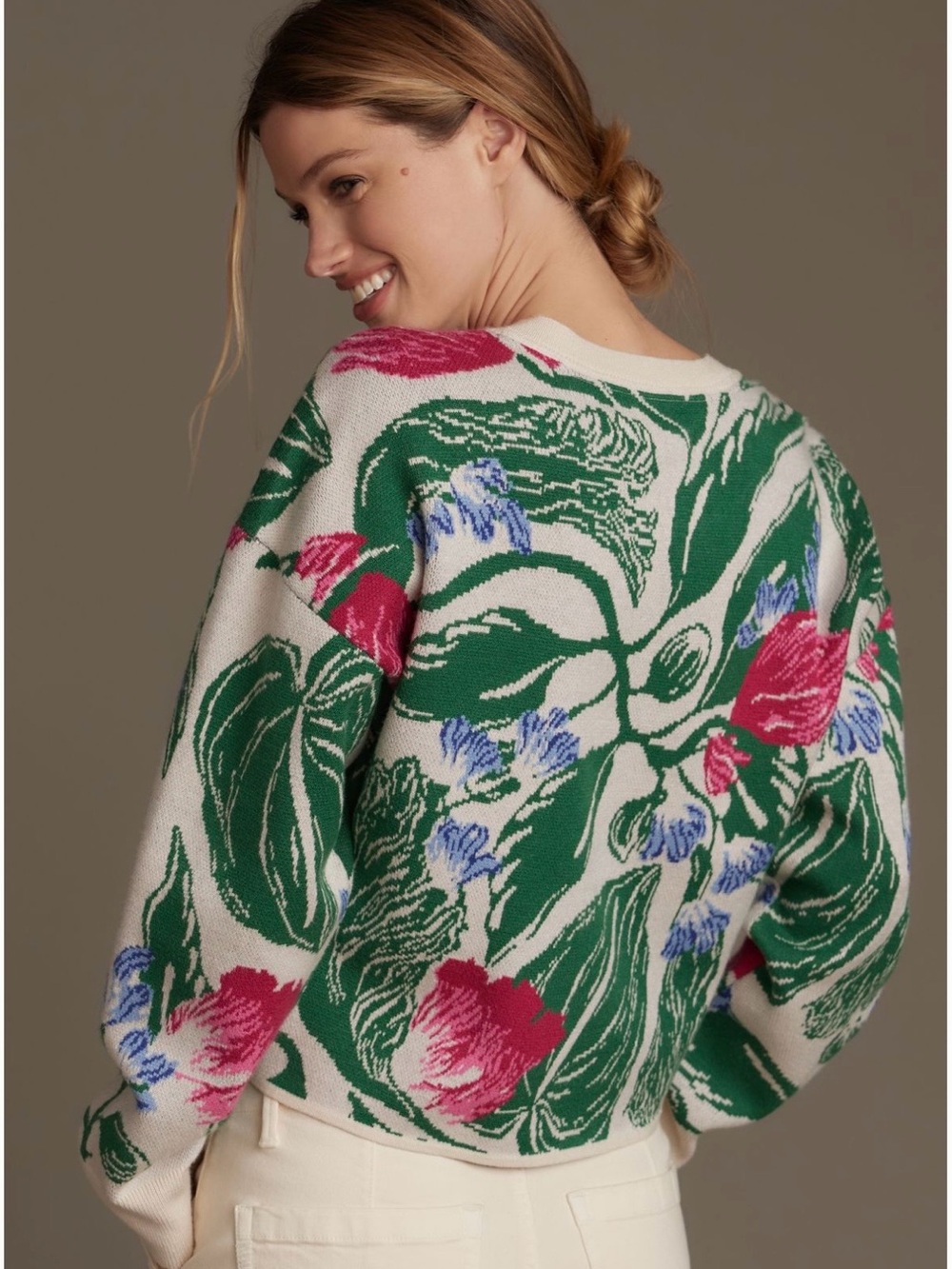 Anthropologie Floral Crop Sweater - Picture 2 of 4